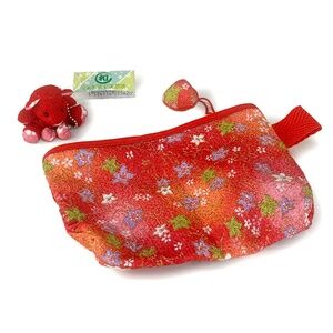 Crepe Kimono Zippered Pouch & Little Bear Charm from Japan